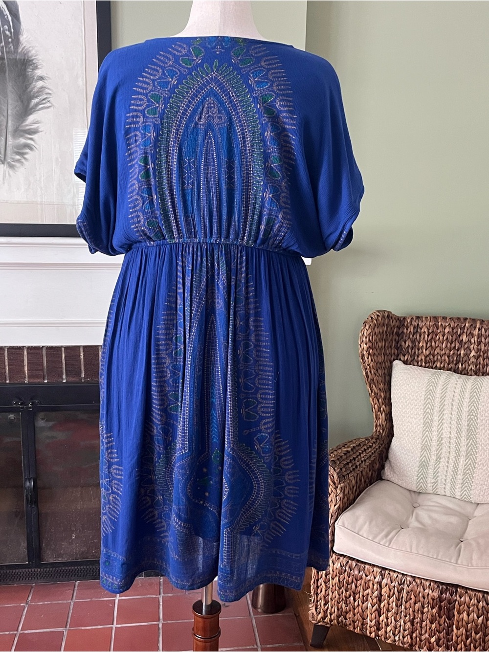 Bright Navy Bohemian Print Rayon Midi Dress — Approx. 2X - Picture 4 of 8